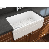 BOCCHI 1347-001-0120 Apron Front Fireclay 30" Single Bowl Kitchen Sink in White