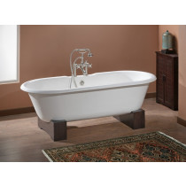 Cheviot 2129-BB Biscuit Cast Iron Bathtub with Wooden Base and Continuous Rolled Rim