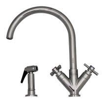 Whitehaus 3-03942CH85-C Luxe+ Dual Handles Faucet with Swivel Spout in Polished Chrome