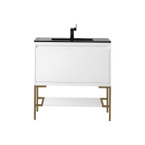 James Martin 801V35.4GWRGDCHB 35.4" Glossy White Radiant Gold Single Vanity With Composite Top