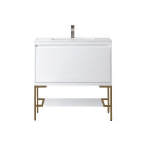 James Martin 801V35.4GWRGDGW 35.4" Glossy White Radiant Gold Single Vanity With Composite Top