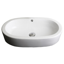 American Imagination AI-145 Semi-Recessed Oval Vessel in White For Deck Mount Faucet