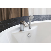 Aquatica Bollicine-D-121 Deck Mounted Bath Tub Filler Faucet with Hand Shower In Chrome