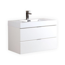 KubeBath BSL36-GW Gloss White Bliss Wall Mount Modern Bathroom Vanity