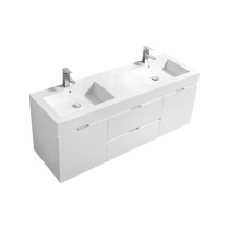 KubeBath BSL60D-GW Bliss 60" Double Sink High Gloss White Bathroom Vanity