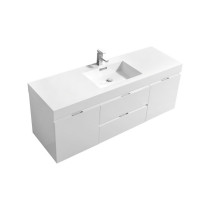 KubeBath BSL60S-GW Bliss Single Sink High Gloss White Modern Bath Vanity