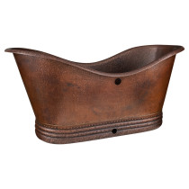 Premier Copper BTD67DBOF 67" Hammered Copper Double Slipper Bathtub with Overflow Holes