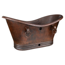 Premier Copper BTDR60DBOF 60" Hammered Copper Double Slipper Bathtub with Rings and Overflow