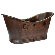Premier Copper BTDR72DBOF 72" Hammered Copper Double Slipper Bathtub with Rings and Overflow