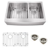 Cahaba CA231235 16 Gauge Apron Front Double Bowl Kitchen Sink With Grid Set