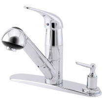 Danze D456612 One Handle Kitchen Faucet With Soap Dispenser on Deck In Chrome