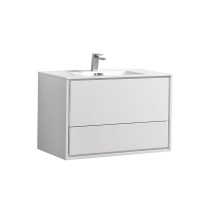 KubeBath DL36-GW DeLusso 36" High Glossy White Wall Mount Bathroom Vanity