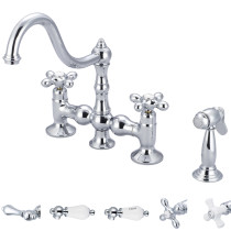 Water Creation F5-0010-01-CL Brass Polished Chrome Bridge Style Faucet, Image Shown with Cross Handle