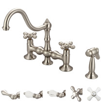 Water Creation F5-0010-02-PL Brushed Nickel Bridge Style Centerset Faucet, Image Shown with Cross Handle