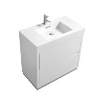 KubeBath FMB36-GW Bliss 36" High Gloss White Modern Bathroom Vanity