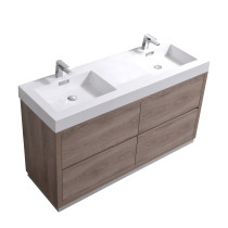 KubeBath FMB60D-BTN Bliss 60" Double  Sink Butternut Free Standing Bath Vanity