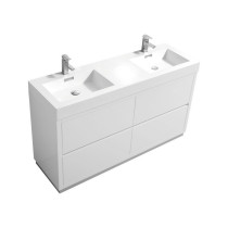 KubeBath FMB60D-GW Bliss 60" Double Sink White Free Standing Bath Vanity