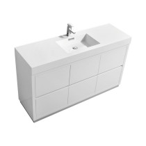 KubeBath FMB60S-GW Bliss 60 Inch High Gloss White Free Standing Bath Vanity