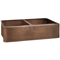 Barclay FSCDB3548-AC Port 35” Hammered Two Bowl Antique Copper Kitchen Sink