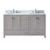 Virtu GD-50060-PSSQ-CG-NM Caroline Avenue 60" Double Bath Vanity in Gray with Stone Top and Sinks