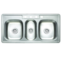Gourmetier GKT5021969TBN Self-Rimming Triple Bowl Kitchen Sink in Satin Nickel