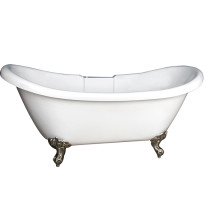 Acrylic Double Bathtub With Imperial Feet and No Faucet Holes