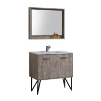 KubeBath KB36NW Bosco 36" Natural Wood Bathroom Vanity w/ Quartz Countertop