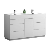 KubeBath KFM60D-GW Milano 60" Double Sink High Glossy White Bathroom Vanity