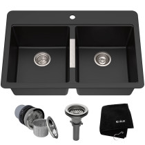 Kraus KGD-433B 33 1/2 inch Dual Mount 50/50 Black Onyx Granite Kitchen Sink