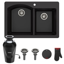 Kraus KGD-50BL-100-75MB Forteza™ 33” Dual Mount Double Bowl Granite Kitchen Sink in in Black