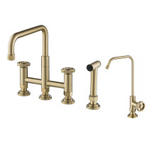 Kraus KPF-3125-FF-101BG Bridge Kitchen Faucet and Water Filter Faucet Combo in Brushed Gold