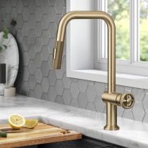 Kraus KPF-3126BG Urbix™ Industrial Pull-Down Single Handle Kitchen Faucet in Brushed Gold