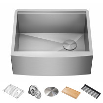 Kraus KWF210-24 Kore™ 24” Farmhouse Stainless Steel Single Bowl Kitchen Sink with Accessories