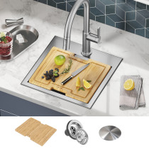 Kraus KWT321-15 Kore™ 15” Stainless Steel Square Single Bowl Kitchen Bar Sink with Accessories