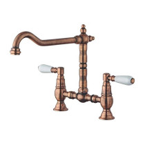 Latoscana LEFS215RG Double Handle Bridge Kitchen Faucet In Bronze