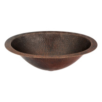 Premier Copper Products LO15FDB 15" Oval Under Counter Hammered Copper Bathroom Sink