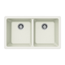 Houzer M-200U CLOUD Quartztone Series Granite Undermount 50/50 Double Bowl Kitchen Sink In White