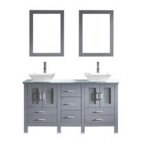 Virtu MD-4305-G-GR-001 Bradford 60 Inch Double Bathroom Vanity Set In Grey With Tempered Glass Top 