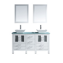 Virtu MD-4305-G-WH-001 Bradford 60 Inch Double Bathroom Vanity Set In White With Tempered Glass Top