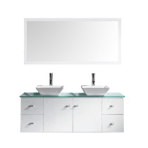 Virtu MD-435-G-WH-001 Clarissa 61 Inch Double Bathroom Vanity Set In White With Tempered Glass Top