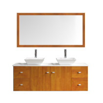 Stone Virtu MD-457-S-HO 61'' Honey Oak Double Vanity W/ Cabinet