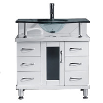 Virtu MS-32-G-WH Vincente 32 Inch Single Bathroom Vanity Set In White With Clear Glass Top