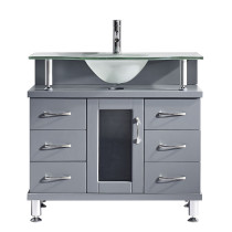 Virtu MS-36-FG-GR Vincente 36 Inch Single Bathroom Vanity Set In Grey With Frosted Glass Top