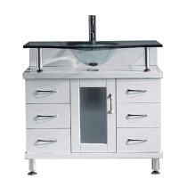 Virtu MS-36-G-WH Vincente 36 Inch Single Bathroom Vanity Set In White With Clear Glass Top