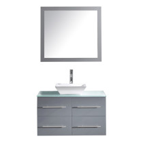 Virtu MS-565-G-GR-001 Grey Marsala 35 Inch Single Bathroom Vanity Set With Glass Top