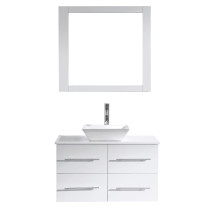 Virtu MS-565-S-WH-001 White Marsala 35 Inch Single Bathroom Vanity Set With Engineered Stone Top