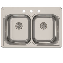 Nantucket NS3322-DE 33" Double Bowl Equal Self Rimming Stainless Steel Drop In Kitchen Sink