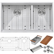 Ruvati RVH8359 36-Inch Workstation 60/40 Double Bowl Undermount Stainless Steel Kitchen Sink