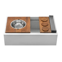 Ruvati RVH9222 33 Inch Workstation Two-Tiered Ledge Apron-Front Kitchen Sink