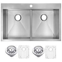 Water Creation SSSG-TD-3322A Two Bowl Stainless Steel Drop In Kitchen Sink
